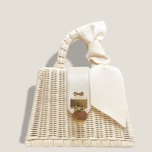 NEW MME. MINK Monaco Organic Woven Wicker Tote Bag, Ivory / Cream Colour